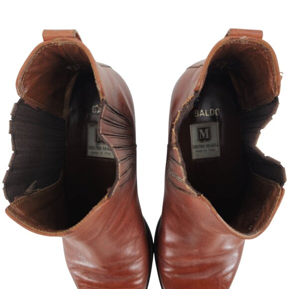 Vintage Bruno Magli Mens 10.5M Brown Calfskin Leather Chelsea Dress Boots Italy - Picture 9 of 13